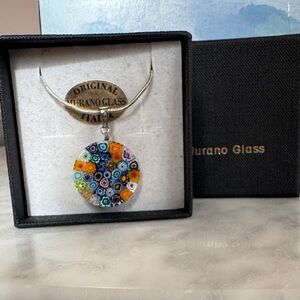 Murano Glass Silver Necklace Multicolor/Floral Pattern